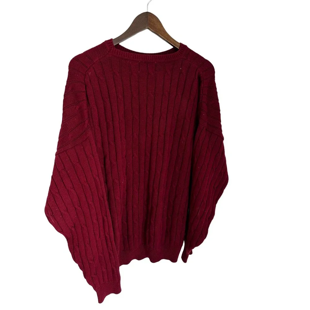 VTG‎ Izod sz XL cotton made in usa Cable knit burgundy crew neck sweater
